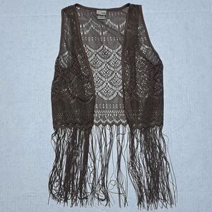 Daytrip Women's Junior’s Vest Size M Beige Lace Fringe Hippie Bohemian